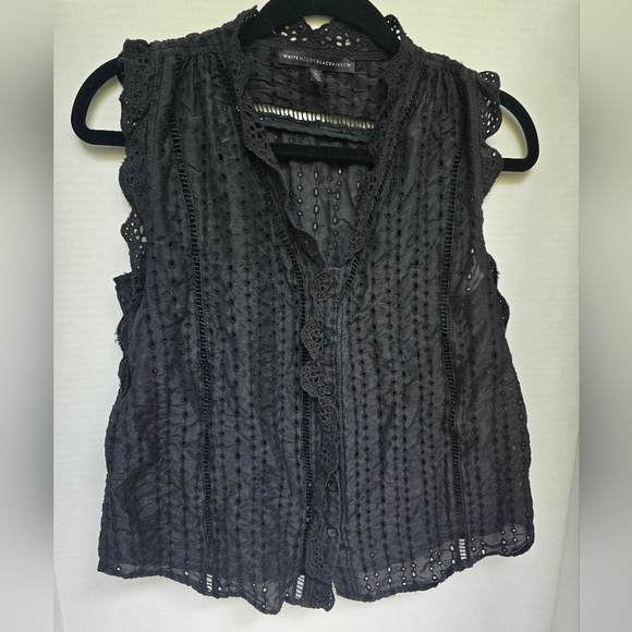 White House Black Market Tops - White House Black Market Button Up Black Lace Top